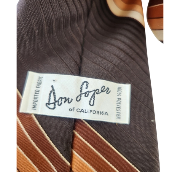 70s Vintage Don Loper Brown Striped Necktie Polyester Classic Retro California - Picture 4 of 6